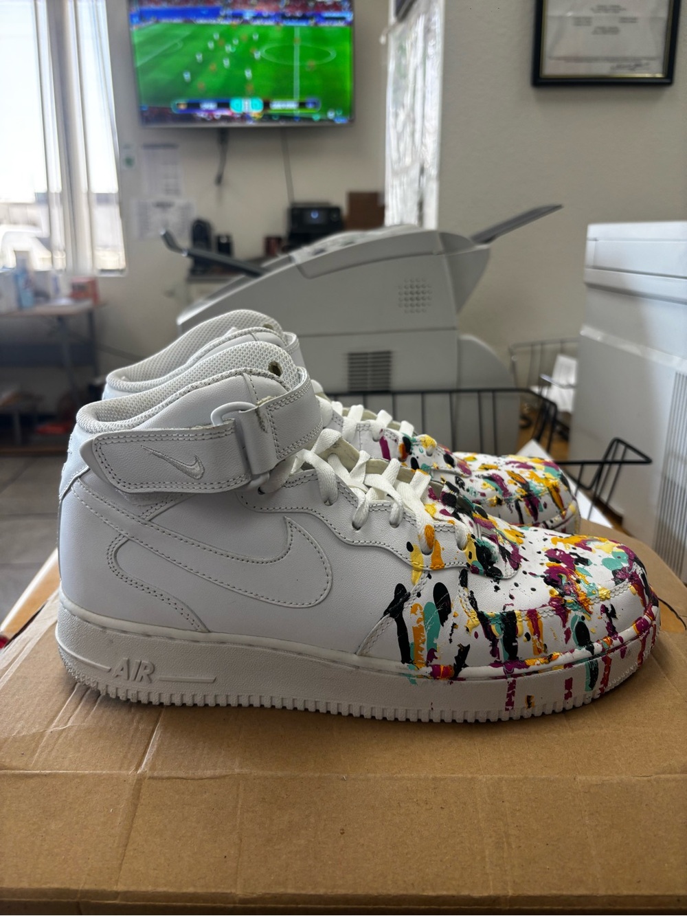 Nike Air Force 1 Mid Top custom Sneakers - White with Multicolor Paint Splatter - Picture 3 of 4